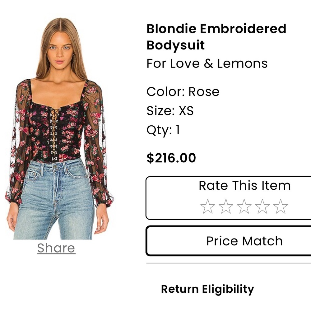 For Love And Lemons Black Floral Bodysuit